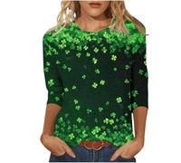 NSICBMNO T-shirt d'été à manches 3/4 pour femme - Élégant et décontracté - Motif trèfle irlandais - Col rond - Vert porte-bonheur, I Multicolore, L