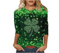 NSICBMNO T-shirt d'été à manches 3/4 pour femme - Élégant et décontracté - Motif trèfle irlandais - Col rond - Vert porte-bonheur, Aa Multicolore, XXL
