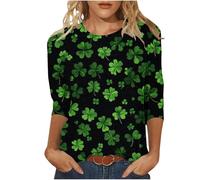 NSICBMNO T-shirt d'été à manches 3/4 pour femme - Élégant et décontracté - Motif trèfle irlandais - Col rond - Vert porte-bonheur, N Multicolore, 4XL
