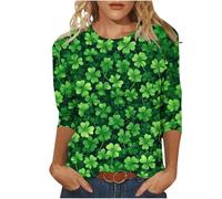 NSICBMNO T-shirt d'été à manches 3/4 pour femme - Élégant et décontracté - Motif trèfle irlandais - Col rond - Vert porte-bonheur, L Multicolore, 4XL