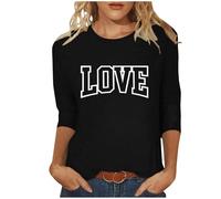 NSICBMNO T-shirt pour femme à manches 3/4 - T-shirt en forme de cœur - T-shirt de Saint-Valentin à col rond - Chemisier d'été ample - Tunique décontractée - Chemisier décontracté - Chemise de fête