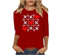 NSICBMNO T-shirt surdimensionné pour femme à manches 3/4 - Haut en forme de cœur - T-shirt de Saint-Valentin à col rond - Chemisier d'été long - Chemisier ample - T-shirt décontracté - Esthétique