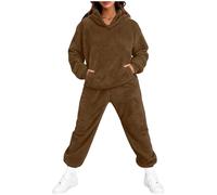 NSICBMNO Tenue deux pièces en velours pour femme - Ensemble complet - Sweat à capuche en polaire - Pantalon moelleux - Ensemble décontracté - Tenue d'aéroport, Marron C, M
