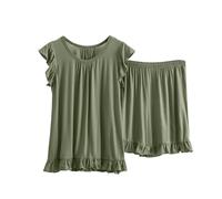 NSICBMNO Tenue deux pièces pour femme - Grande taille - Débardeurs à volants - Short à taille élastique - 2 pièces - Pyjama d'été - Tenue de yoga décontractée, 01#Vert militaire, 5XL