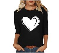 NSICBMNO Tunique pour femme à manches 3/4 - T-shirt de Saint-Valentin - Haut à col rond - T-shirt ample - Coupe ample - Chemisier décontracté pour l'été, la plage, le salon - Streetwear Y2K, G Black