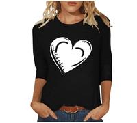 NSICBMNO Tunique pour femme à manches 3/4 - T-shirt de Saint-Valentin - Haut à col rond - T-shirt ample - Coupe ample - Chemisier décontracté pour l'été, la plage, le salon - Streetwear Y2K, C noir