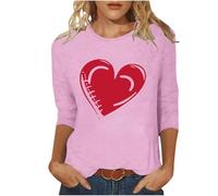 NSICBMNO Tunique pour femme à manches 3/4 - T-shirt de Saint-Valentin - Haut à col rond - T-shirt ample - Coupe ample - Chemisier décontracté pour l'été, la plage, le salon - Streetwear Y2K, C rose