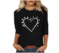 NSICBMNO Tunique pour femme à manches 3/4 - T-shirt de Saint-Valentin - Haut à col rond - T-shirt ample - Coupe ample - Chemisier décontracté pour l'été, la plage, le salon - Streetwear Y2K, Noir F, S