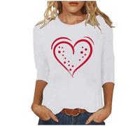 NSICBMNO Tunique pour femme à manches 3/4 - T-shirt de Saint-Valentin - Haut à col rond - T-shirt ample - Coupe ample - Chemisier décontracté pour l'été, la plage, le salon - Streetwear Y2K, D blanc