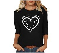 NSICBMNO Tunique pour femme à manches 3/4 - T-shirt de Saint-Valentin - Haut à col rond - T-shirt ample - Coupe ample - Chemisier décontracté pour l'été, la plage, le salon - Streetwear Y2K, d noir