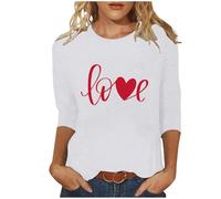 NSICBMNO Tunique pour femme à manches 3/4 - T-shirt de Saint-Valentin - Haut à col rond - T-shirt ample - Coupe ample - Chemisier décontracté pour l'été, la plage, le salon - Streetwear Y2K, b blanc