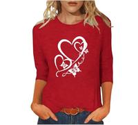 NSICBMNO Tunique pour femme à manches 3/4 - T-shirt de Saint-Valentin - Haut à col rond - T-shirt ample - Coupe ample - Chemisier décontracté pour l'été, la plage, le salon - Streetwear Y2K, E rouge