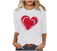 NSICBMNO Tunique pour femme à manches 3/4 - T-shirt de Saint-Valentin - Haut à col rond - T-shirt ample - Coupe ample - Chemisier décontracté pour l'été, la plage, le salon - Streetwear Y2K, c blanc