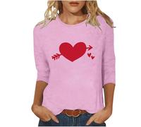 NSICBMNO Tunique pour femme à manches 3/4 - T-shirt de Saint-Valentin - Haut à col rond - T-shirt ample - Coupe ample - Chemisier décontracté pour l'été, la plage, le salon - Streetwear Y2K, a rose