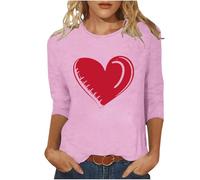 NSICBMNO Tunique pour femme à manches 3/4 - T-shirt de Saint-Valentin - Haut à col rond - T-shirt ample - Coupe ample - Chemisier décontracté pour l'été, la plage, le salon - Streetwear Y2K, G rose