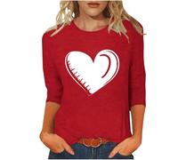 NSICBMNO Tunique pour femme à manches 3/4 - T-shirt de Saint-Valentin - Haut à col rond - T-shirt ample - Coupe ample - Chemisier décontracté pour l'été, la plage, le salon - Streetwear Y2K, G Rouge
