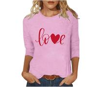 NSICBMNO Tunique pour femme à manches 3/4 - T-shirt de Saint-Valentin - Haut à col rond - T-shirt ample - Coupe ample - Chemisier décontracté pour l'été, la plage, le salon - Streetwear Y2K, b rose