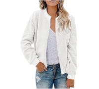 NSICBMNO Veste bomber légère pour femme - Manteau d'hiver zippé - Cardigan moelleux avec poches - Vestes en polaire - Vestes décontractées - Hauts moelleux - Vêtements de sport, Blanc 02, XL