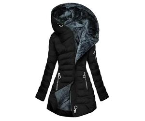 NSICBMNO Veste d'hiver pour femme - Grande taille - Veste matelassée longue - Doudoune doublée en polaire - Vestes à capuche en fourrure - Manteaux - Doudounes - Manteau long chaud - Trench-coats avec