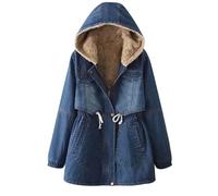NSICBMNO Veste d'Hiver pour Femme - Manteau Long en Jean avec Capuche - Polaire Rembourré Boutonné - Parka Cargo Chaude - Veste Décontractée