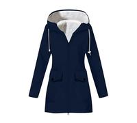 NSICBMNO Veste imperméable doublée en polaire pour femme - Manteau long d'hiver en polaire Sherpa - Veste coupe-vent à capuche avec fermeture éclair - Trench pour la course à pied, le sport, la