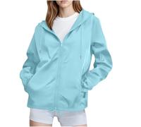NSICBMNO Veste imperméable légère pour femme - Veste de pluie avec capuche - Veste de pluie légère avec fermeture éclair - Veste coupe-vent pour la marche et le camping, 02#Bleu ciel, S