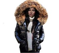 NSICBMNO Veste matelassée brillante pour femme avec fermeture éclair Pocekts légère et rembourrée avec capuche en fausse fourrure et capuche matelassée à capuche en fourrure synthétique Manteau rempli