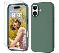 NSIECD-3 en 1 Coque iPhone 17 Silicone Liquide avec 2 Verre Trempé, Étui Protection Précise de Caméra Résistant aux Rayures Antidérapant Antichoc Cover iPhone 17 Case 6.3"", Pine Vert