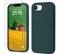 NSIECD-3 en 1 Coque pour iPhone 16e Silicone iPhone SE4 Cover 2025 avec 2 Verre Trempé 6.1"", Étui Protection Précise de Caméra [Résistant aux Rayures] [Antidérapant] iPhone 16e Case, Vert Foncé