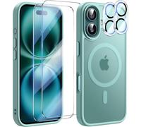 NSIECD-Coque 5 en 1 pour iPhone 16 avec 2 verre trempé et 2 caméras de protection, compatible avec MagSafe Back Anti-Scratch Case MagSafe Antichoc TPU Bumper 6,1 pouces, Cyan
