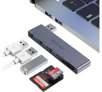 NSIECD-HUB USB, Adaptateur Multiport USB 5 en 1, Extendeur Type A 1×USB3.0, 2×USB2.0, Lecteur de Carte Mémoire USB pour SD, Micro SD, SDHC, SDXC, Ordinateur Portable, PC, Souris, Clavier, Clé USB