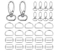 Nsiwem 30 pièces Mousqueton Pivotants Fermoirs Crochets Pivotants Fermoirs de Griffe de Homard Boucle Coulissante Anneaux en D Boucle Coulissante pour Craft Bags Argenté 32mm