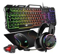 Master pack RGB Spirit of gamer clavier, souris, tapis et casque, Rétro éclairé, Aim Assist + Convertisseur console