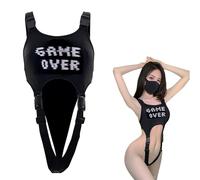 NSKRKOW Lingerie cosplay - Costume de bikini - Goth - Boucle - Dos nu - Crop Tops - Tenue sexy Game Over - Body punk - Slingshot
