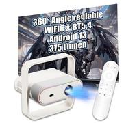 NSL03 Projecteur Vidéo Intelligent avec Enceinte Bluetooth et Wi-FI, Puce MT9266, 375 Lumens, 1080P, Android 13 Projecteur sans Fil pour Chambre, Home Cinéma, Extérieur, Angle Réglable à 360° (Blanc)