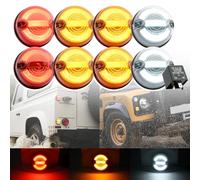 NSLUMO Kit d'éclairage halo de mise à jour pour Lan.d/Ro.ver Defender 90 110 130 95-16 Feu de position LED avant Clignotant Indicateur latéral Frein arrière Arrêt Feu arrière 73MM 8x Couleur standard