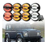 NSLUMO Kit d'éclairage halo de mise à jour pour Lan.d/Ro.ver Defender 90 110 130 95-16 Feu de position LED avant Clignotant Indicateur latéral Frein arrière Arrêt Feu arrière 73MM 8x fumée
