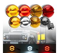 NSLUMO Kit d'éclairage halo style NAS de mise à jour pour Lan.d/Ro.ver Defender 90 110 130 1995-2016 Feu de position LED avant Clignotant Indicateur latéral Frein arrière Arrêt Feu arrière 95MM 8x