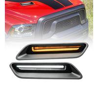 NSLUMO Led Capuche Sportive Blanc DRL Feux Diurnes pour RAM 1500 2010-2022 Ambre Dynamique Clignotants Vent Capot Scoop Lumière 2x Lentille fumée Capot Décoratif Lumière Remplacement