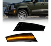 NSLUMO Luces Laterales LED para Jee.p Cherokee KK 2008-2012, Intermitentes de Guardabarros, Luces de Giro Ámbar, Lente Ahumado, Libres de Error CAN-bus, 2 Piezas