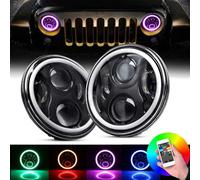 NSLUMO - Paire de phares RHD 90 110 RVB Blu/etooth 18 cm, phares LED RGB Angel Eyes DRL compatible avec Je/ep Wrangler JK TJ LJ (fumé)