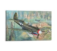 NSNAL Poster vintage de la Seconde Guerre mondiale - Motif avion de combat P-40N Warhawk - Impression sur toile - Décoration murale moderne pour chambre à coucher - 40 x 60 cm