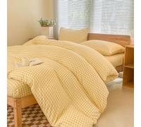 NSNLGSGC Parure de lit 2 pièces avec Housse de Couette à Motif géométrique Simple et carré, Housse de Couette en Microfibre délavée à Carreaux Jaunes pour lit jumeau