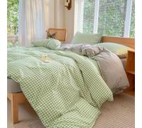 NSNLGSGC Parure de lit double, Housse de couette à carreaux pour lit double et 2 taies d'oreiller Ensemble de literie facile d'entretien 200 x 200 cm à carreaux vert