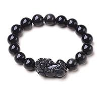 NSNYDNZ Bracelet en Obsidienne, Bracelet Noir Piyao en Obsidienne Noire Naturelle, Perle œil Arc-en-Ciel, éloigne Les Mauvais Esprits, Talisman de prospérité, Ordinaire,(Double Eye,14mm)