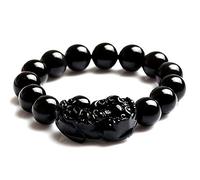 NSNYDNZ Bracelet en Obsidienne, Bracelet Noir Piyao, Perle en Obsidienne Noire Naturelle, œil Arc-en-Ciel, éloigne Les Mauvais Esprits, Talisman de prospérité,(12mm)