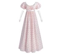 NSPSTT Robe de Régence Pour Femme - Manches Bouffantes, Taille Empire, Victorienne Dorée - Longue Pour le Thé, Rose 1023, XXL