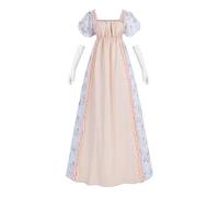 NSPSTT Robe régence pour femme - Manches bouffantes - Taille empire - Style victorien - Pour le thé - Robe vintage - Taille empire - Robe de soirée victorienne avec gants, L