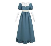 NSPSTT Robe régence pour femmes - Robe régence à manches bouffantes - Taille empire, style victorien, style Renaissance - Abendkleid avec gants, bleu, taille S