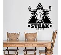NSRJDSYT Enseigne Logo Sticker Mural tête de Taureau Boeuf Frais Porte fenêtre Vinyle Autocollants Restaurant Steak Maison Cuisine décor intérieur Art 75x86cm